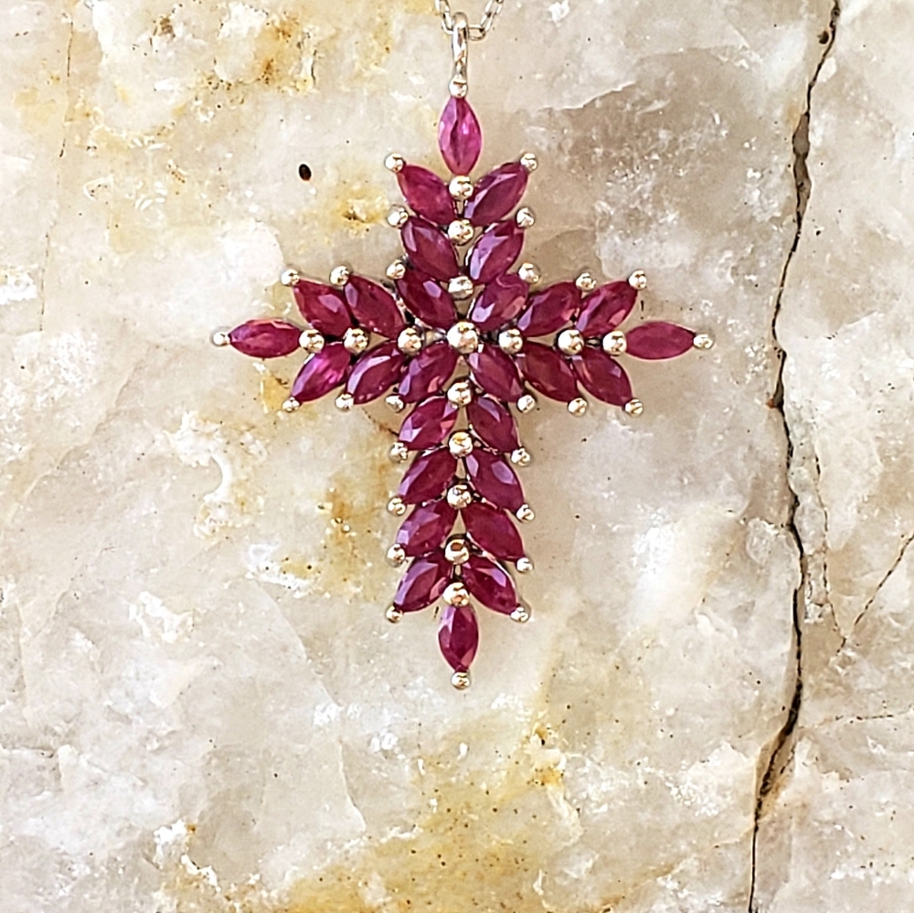 New Genuine Burmese Ruby Cross Pendant